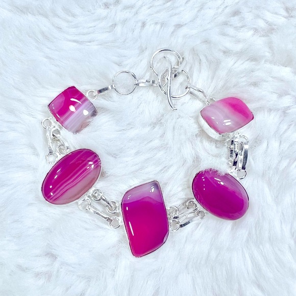 Pink Botswana Agate 925 Heart Necklace, Bracelet & Earrings ONLY - Picture 3 of 9